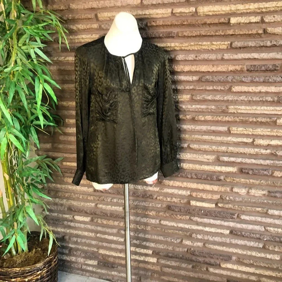 BCBGMaxAzria Brown Leopard Print Joss 100% Silk Blouse NEW $168 - Picture 2 of 7